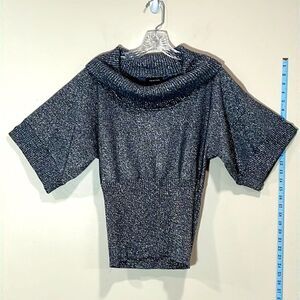 Silver Shiny Metallic Cowl Neck 3/4 Sleeve Top By Spense. Size Medium.